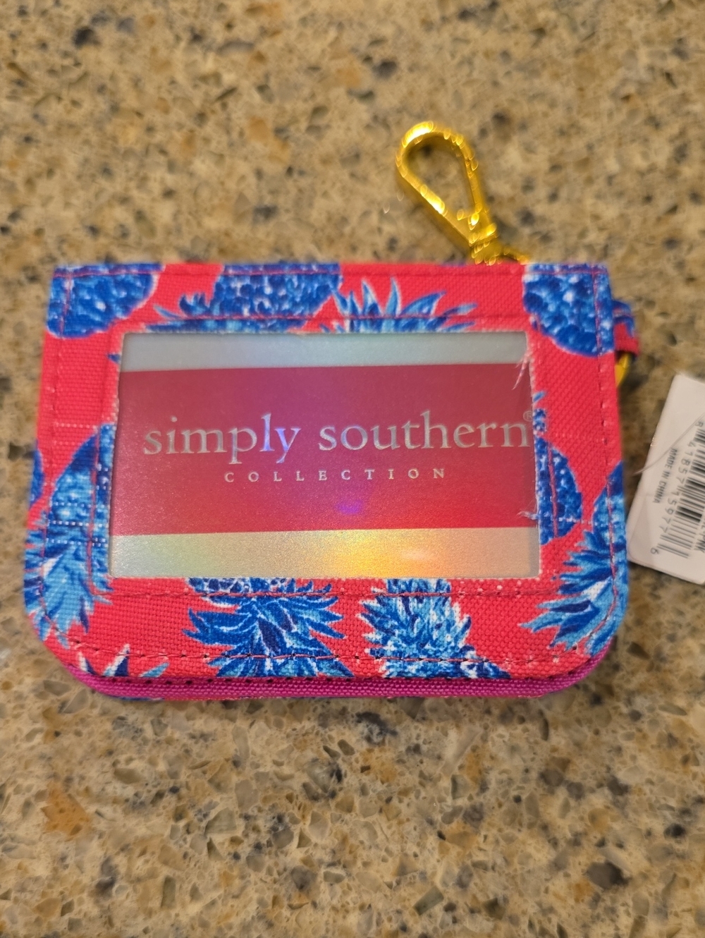 Simply Southern Pink Floral Zip ID Card Holder with Blue Pineapple Print